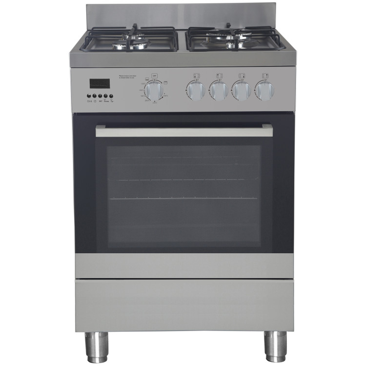 Cuisinière à gaz professionnelle 4 brûleurs en acier inoxydable avec four à gaz 600×600×850 mm | Adexa G24D084010