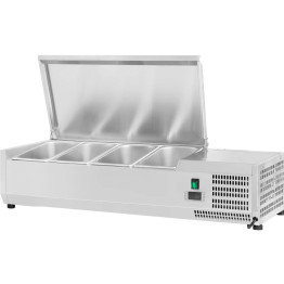 Plateau de préparation réfrigéré 1200 mm, 4 x GN 1/3, profondeur 380 mm, couvercle en acier inoxydable | Adexa VRX1200/380SS