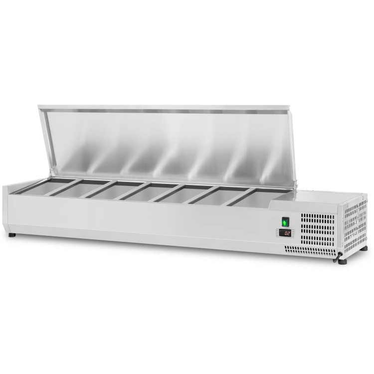 Plateau de préparation réfrigéré 1600 mm, 7 x GN 1/3, couvercle en acier inoxydable | Adexa THVD1600/380