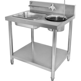 Table de panage professionnelle en acier inoxydable avec bacs ronds et carrés et dosseret 800 x 640 x 945 mm | Adexa GF800