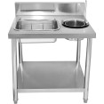 Table de panage professionnelle en acier inoxydable avec bacs ronds et carrés et dosseret 800 x 640 x 945 mm | Adexa GF800