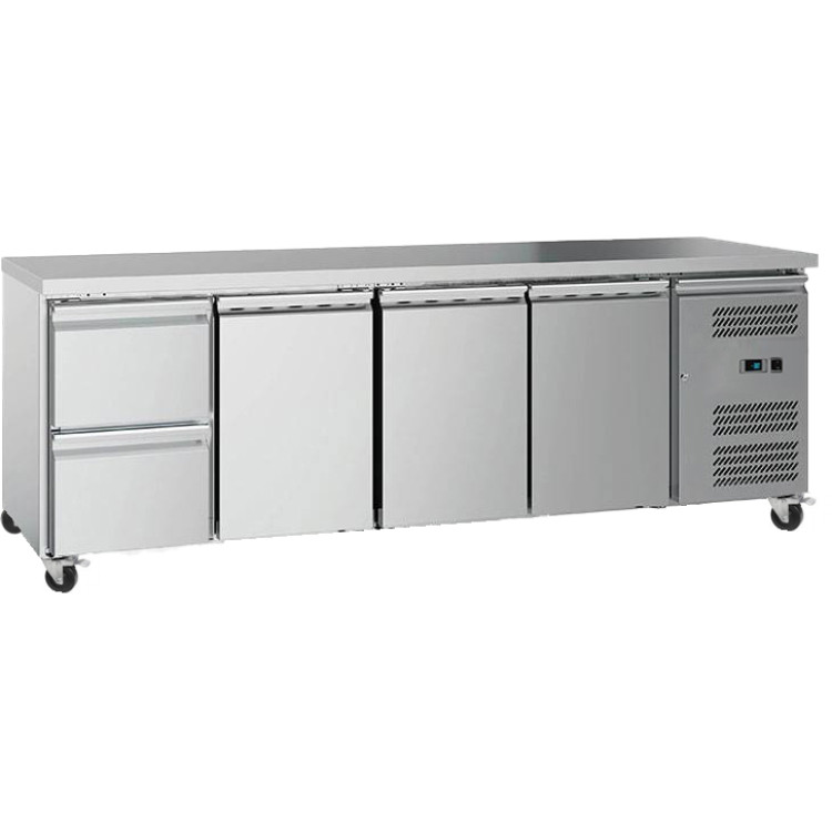 Comptoir réfrigéré commercial 3 portes 2 tiroirs Profondeur 700 mm | Adexa 2DRG41V
