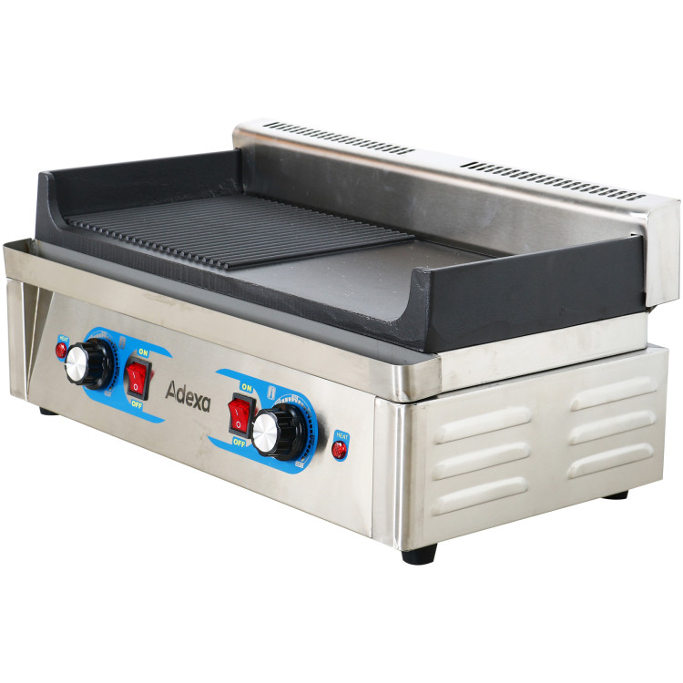 Gril électrique professionnel de catégorie B, 1 zone, 2,3 kW, plaque en fonte lisse/nervurée | Adexa GP5530EGW, catégorie B