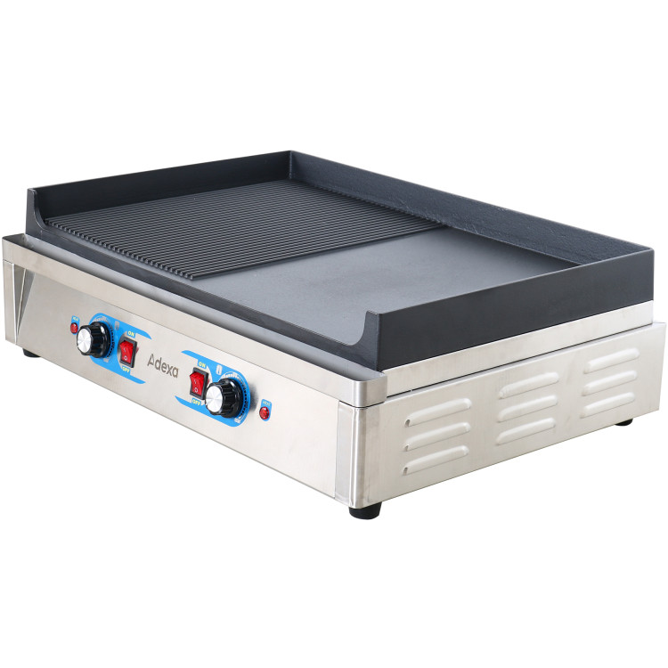 Gril électrique professionnel 2 zones 4,6 kW, plaque en fonte lisse/nervurée | Adexa GP7050EGW Gril électrique professionnel 2 zones 4,6 kW, plaque en fonte lisse/nervurée | Adexa GP7050EGW