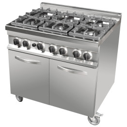Cuisinière à gaz 6 brûleurs avec roulettes 900 x 730 x 900 mm | Adexa GR763