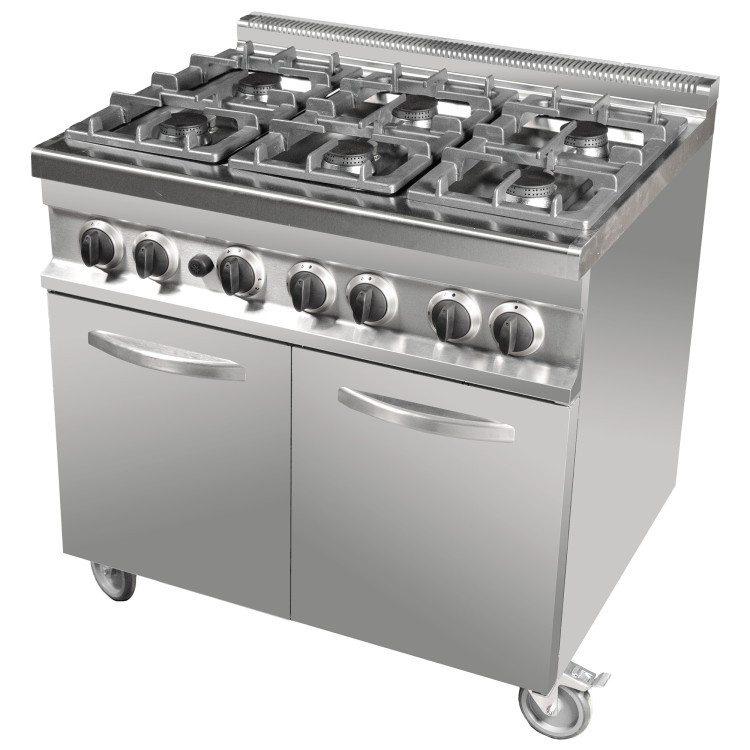 Cuisinière à gaz 6 brûleurs avec roulettes 900 x 730 x 900 mm | Adexa GR763