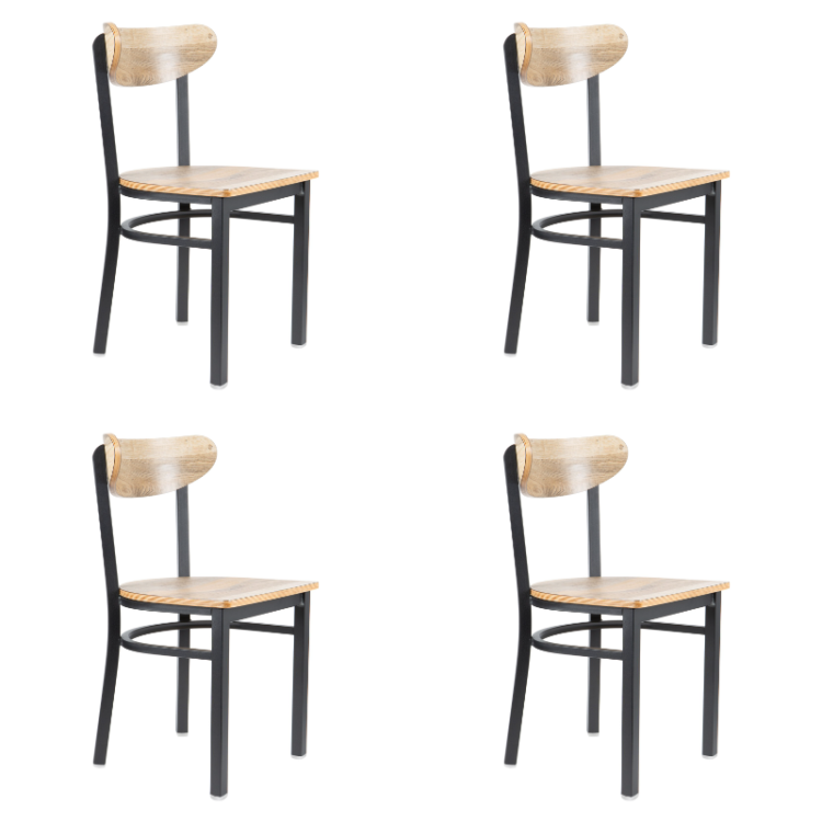 Chaise en acier noir avec assise et dossier en bois flotté | Adexa GS65VDWSDWB
