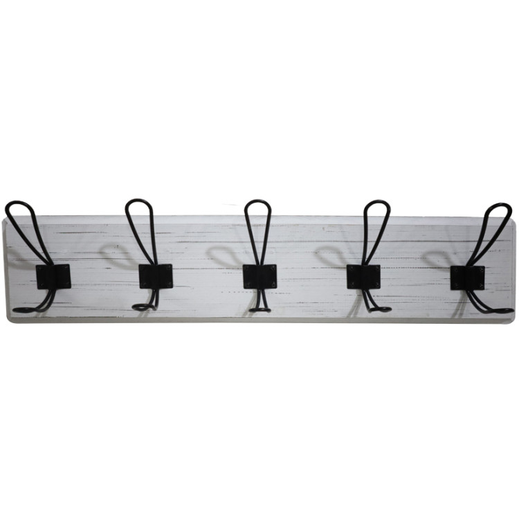 Porte-manteau mural rustique 610 mm (24 po) avec 5 crochets rustiques, en pin massif blanchi | Adexa GWA314