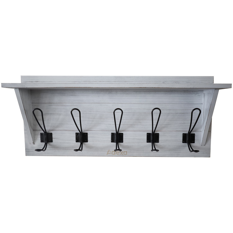 Porte-manteau mural rustique 610 mm (24 po) avec 5 crochets rustiques, en pin massif blanchi | Adexa GWA320