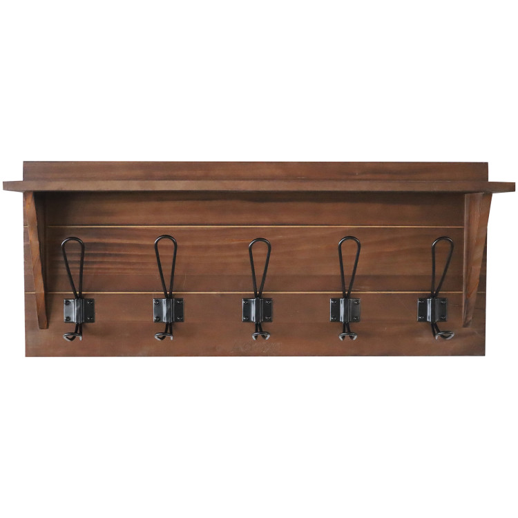 Porte-manteau mural rustique 610 mm (24 po) avec 5 crochets rustiques en pin massif brun | Adexa GWA322