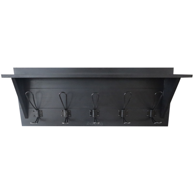 Porte-manteau mural rustique 610 mm (24 po) avec 5 crochets rustiques, en pin massif noir | Adexa GWA324