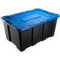 Lot de 6 boîtes de rangement robustes en plastique PP noir avec couvercle à clip, 100 L, avec couvercle bleu (755 x 510 x 370 mm) | Adexa H0100KSETOF6