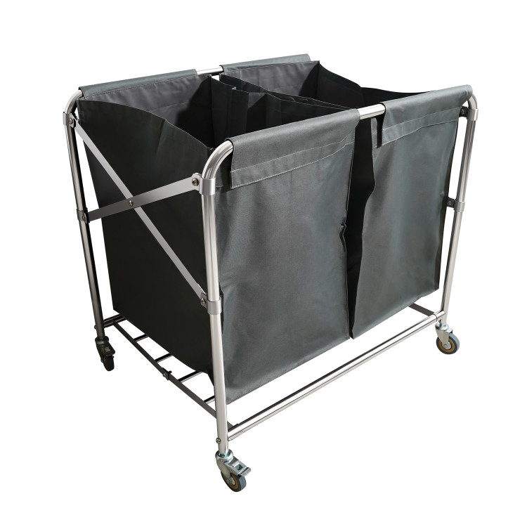 Chariot à linge pliable commercial en acier inoxydable avec 2 sacs – 895 × 660 × 860 mm | Adexa H080C