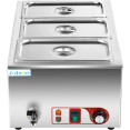 Bain-marie professionnel avec robinet de vidange 3xGN1/3 comprenant 3 récipients | Adexa HB3V
