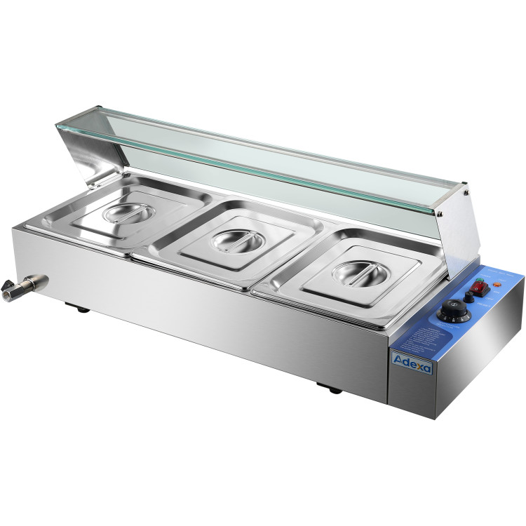 Bain Marie Commercial avec dessus en verre pare-haleine 3xGN1/2 | Adexa HBM23