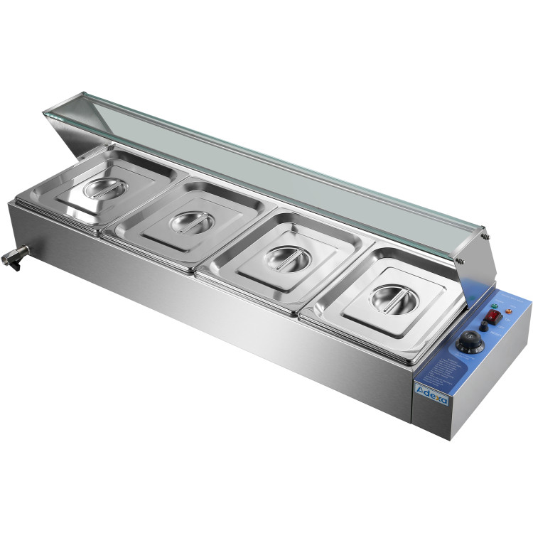 Bain Marie Commercial avec dessus en verre pare-haleine 4xGN1/2 | Adexa HBM24