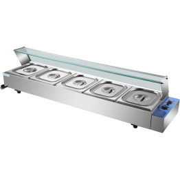 Bain-marie commercial avec couvercle en verre et protection anti-éternuements 5xGN1/2 | Adexa HBM25