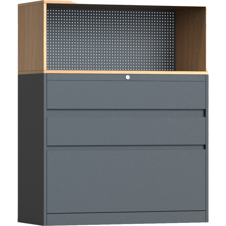 Armoire de rangement professionnelle démontable en métal, 3 tiroirs, effet bois, gris foncé, 900 x 390 x 1120 mm | Adexa HDCZHB2
