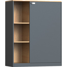 Armoire de rangement professionnelle démontable en métal avec étagères ouvertes et fermées, aspect bois gris foncé, 900 x 390 x 1120 mm | Adexa HDCZHC