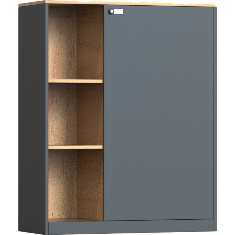 Armoire de rangement professionnelle démontable en métal avec étagères ouvertes et fermées, aspect bois gris foncé, 900 x 390 x 1120 mm | Adexa HDCZHC