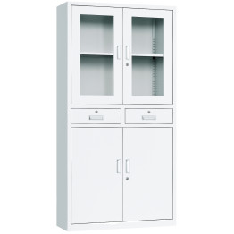 Classeur professionnel avec portes en verre et métal et 2 tiroirs 900 x 390 x 1800 mm Blanc | Adexa HDWB24