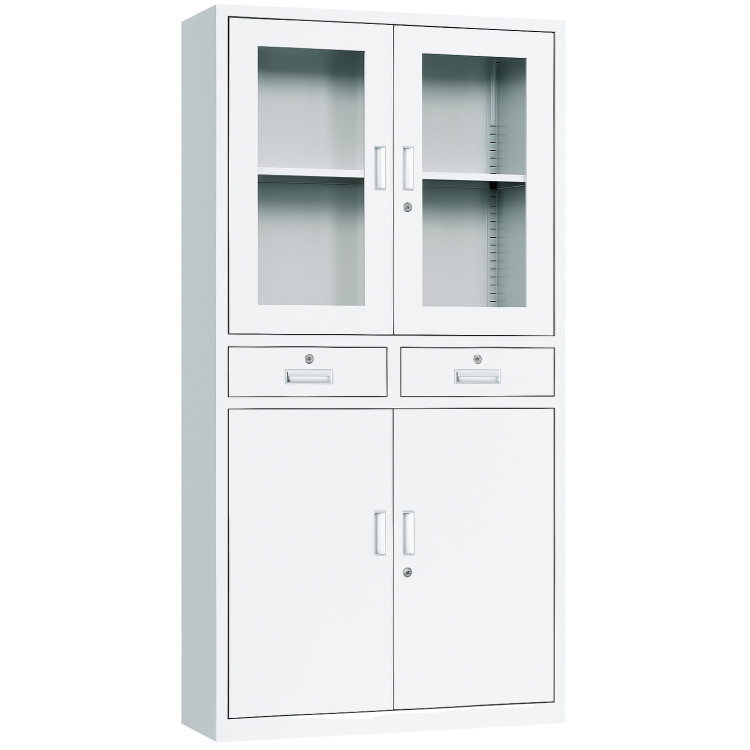 Classeur professionnel avec portes en verre et métal et 2 tiroirs 900 x 390 x 1800 mm Blanc | Adexa HDWB24