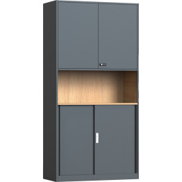 Armoire de rangement double professionnelle démontable en métal, aspect bois, gris foncé, 900 x 390 x 1800 mm | Adexa HDWCK04 B GRADE