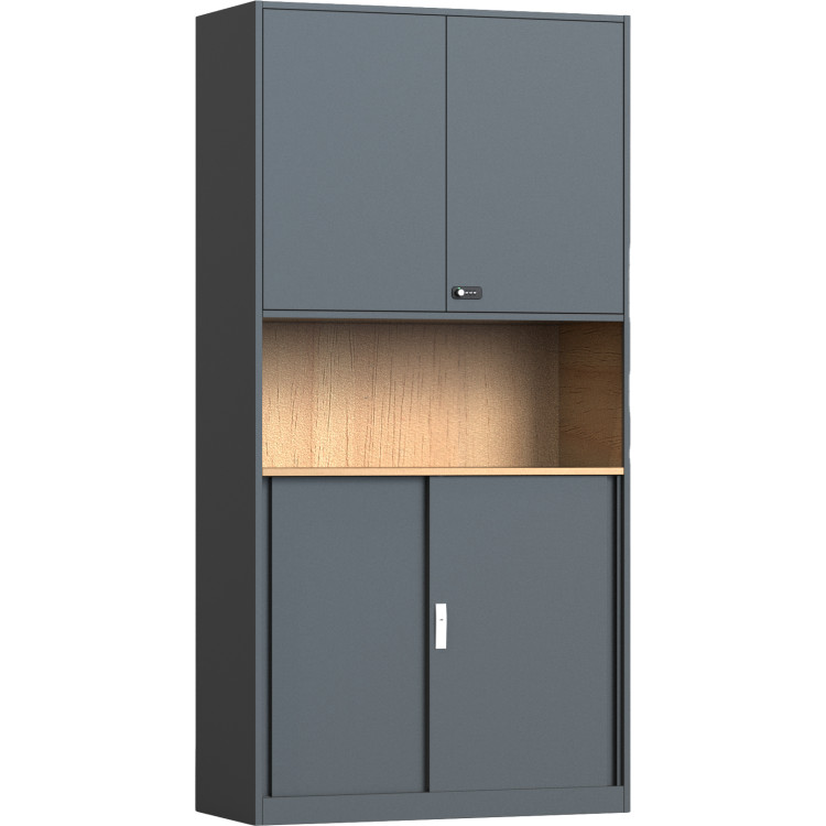 Armoire de rangement double professionnelle démontable en métal, aspect bois, gris foncé, 900 x 390 x 1800 mm | Adexa HDWCK04 B GRADE