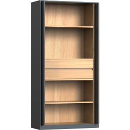 Armoire de rangement double professionnelle démontable en métal avec porte à position réglable, 2 étagères et 2 tiroirs, aspect bois gris foncé, 800 x 485 x 1800 mm | Adexa HDWCK05