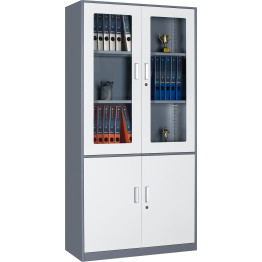 Armoire de classement professionnelle avec portes en verre et métal 900 x 390 x 1800 mm Gris-Blanc | Adexa HDWSB04