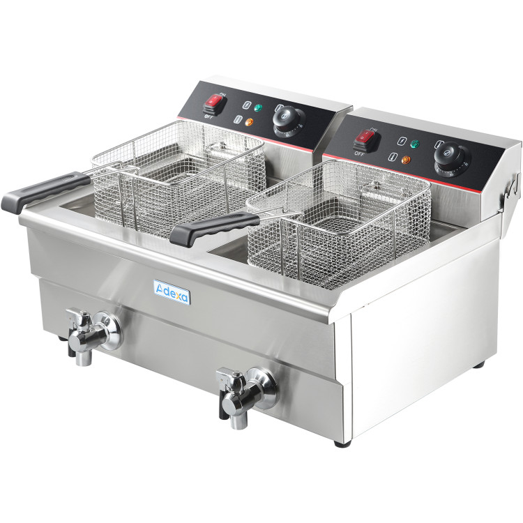 Friteuse Commerciale Double Électrique 2x16 litres 10kW Robinet de Drainage à Poser | Adexa HEF162V