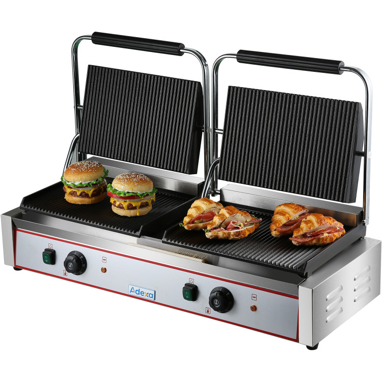 Gril de contact Panini Twin XL robuste Nervuré 4,4 kW Double zone | Adexa HEG813E