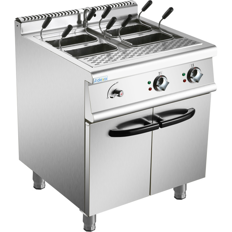 Cuiseur à pâtes professionnel électrique 30 litres 12 kW sur pied avec meuble sous-plat de 700 mm de profondeur | Adexa HEN715A