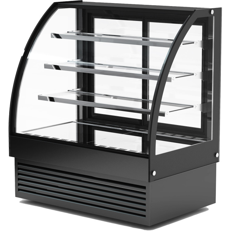 Vitrine à gâteaux en verre courbé 1500 mm, 3 étagères, noire | Adexa HL1500S3BLACK Vitrine à gâteaux en verre courbé 1500 mm, 3 étagères, noire | Adexa HL1500S3BLACK