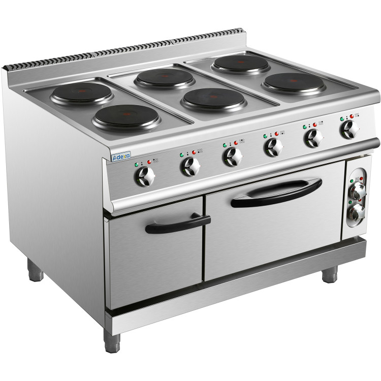 Cuisinière électrique professionnelle 6 brûleurs avec four électrique 15,6 kW + 4,8 kW, profondeur 900 mm | Adexa HRQ962A