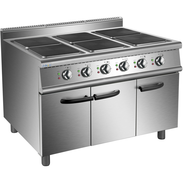 Cuisinière électrique professionnelle 6 brûleurs carrés avec socle de 900 mm de profondeur | Adexa HSQ962C Cuisinière électrique professionnelle 6 brûleurs carrés avec socle de 900 mm de profondeur | Adexa HSQ962C