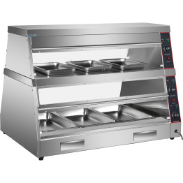 Vitrine chauffante commerciale à deux niveaux pour aliments et volailles, 1200 x 760 x 860 mm, à poser, chaleur sèche et humide | Adexa HW6PB