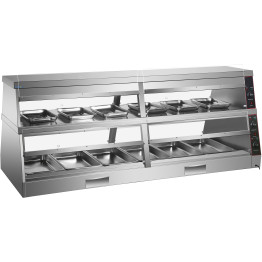 Vitrine chauffante commerciale à deux niveaux pour aliments et volailles, 2200 x 760 x 860 mm, à poser, chaleur sèche et humide | Adexa HW6PC