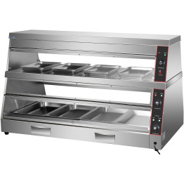Vitrine chauffante commerciale à deux niveaux pour aliments et volailles, 1500 x 760 x 860 mm, à poser, chaleur sèche et humide | Adexa HW6P