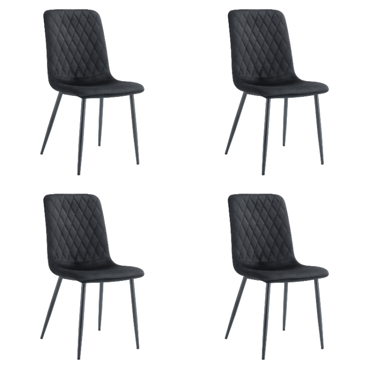 Chaise de salle à manger bistro en velours noir à surpiqûres en losange, pour intérieur et extérieur, 440 x 530 x 930 mm | Adexa HYDC008BLACK