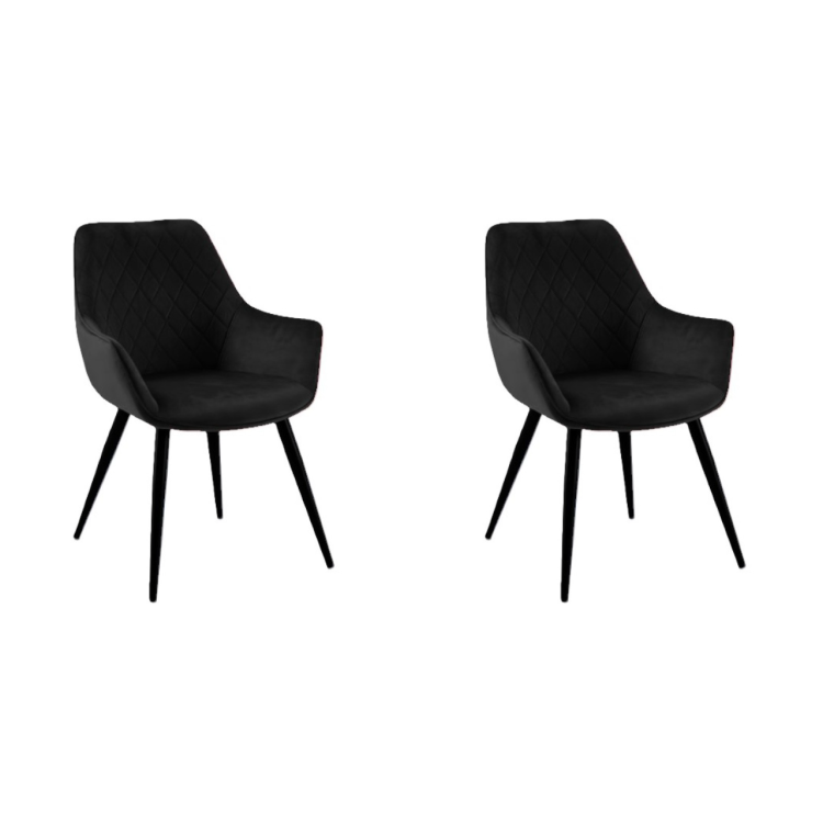 Chaise de bistro avec accoudoirs, revêtement en velours noir à surpiqûres en losange, pour intérieur et extérieur, 570 x 660 x 880 mm | Adexa HYDC041BLACK