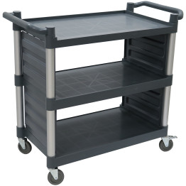 Chariot utilitaire professionnel à 3 niveaux avec panneaux latéraux, en polypropylène gris, 1010 x 500 x 980 mm | Adexa HZMCC5013