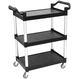 Chariot utilitaire professionnel à 3 niveaux en polypropylène noir 1010 x 500 x 980 mm | Adexa HZMCC501