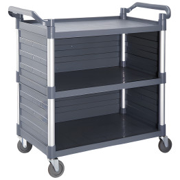 Chariot utilitaire commercial à 3 niveaux avec 3 panneaux latéraux, grand modèle gris 1010 x 500 x 980 mm | Adexa HZMCC506