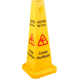 Cône de signalisation jaune « Attention sol mouillé » (anglais et espagnol) 270 x 270 x 660 mm | Adexa JGM1204