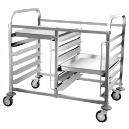 Chariot à double étagère/plateau/bac en acier inoxydable pour boulangerie 600×400 mm 6×2 niveaux 900×820×950 mm | Adexa JSN240