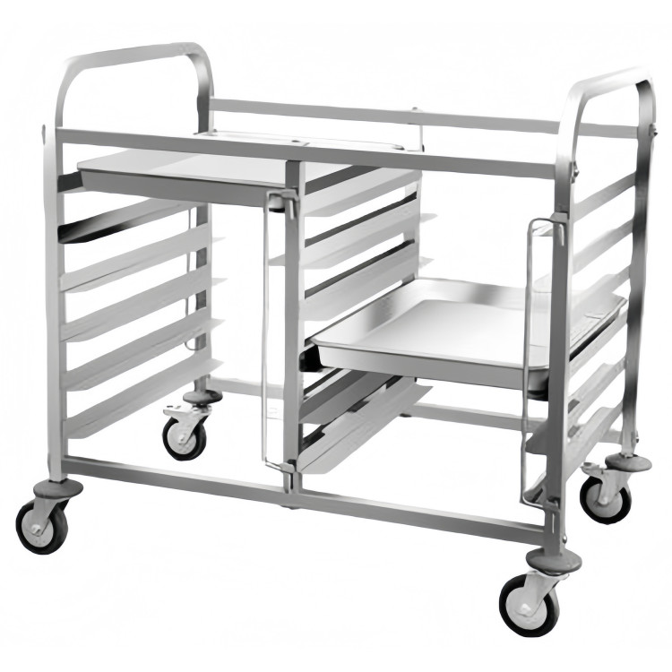 Chariot à double étagère/plateau/bac en acier inoxydable pour boulangerie 600×400 mm 6×2 niveaux 900×820×950 mm | Adexa JSN240 Chariot à double étagère/plateau/bac en acier inoxydable pour boulangerie 600×400 mm 6×2 niveaux 900×820×950 mm | Adexa JSN240