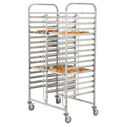 Chariot à double étagère/plateau/bac en acier inoxydable pour boulangerie 600×400 mm 15×2 niveaux 900×820×1700 mm | Adexa JSN242