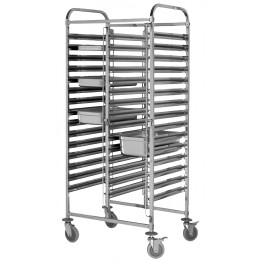 Chariot à bacs double GN en acier inoxydable 1/1 GN 15×2 niveaux 740×550×1700 mm | Adexa JSN250