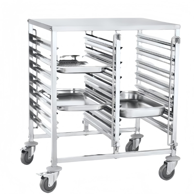 Chariot à bacs double GN en acier inoxydable avec table 1/1 GN 7×2 niveaux 740×550×950 mm | Adexa JSN254